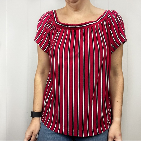 Loft Red, black & white stripe off Shoulder Top - Picture 8 of 8
